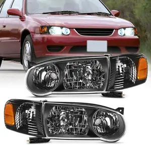 Nilight Headlight Assembly Compatible with 2001 2002 Toyota Corolla Replacement Headlamp Black Housing Amber Reflector Driver and Passenger Side