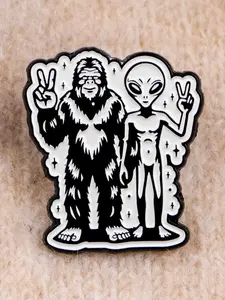 Alien & Orangutan Enamel Pin, Trendy Vintage Punk Design Zinc Alloy Badge, Backpack Sweater Jacket Versatile Accessory, All Seasons, Metal Pin