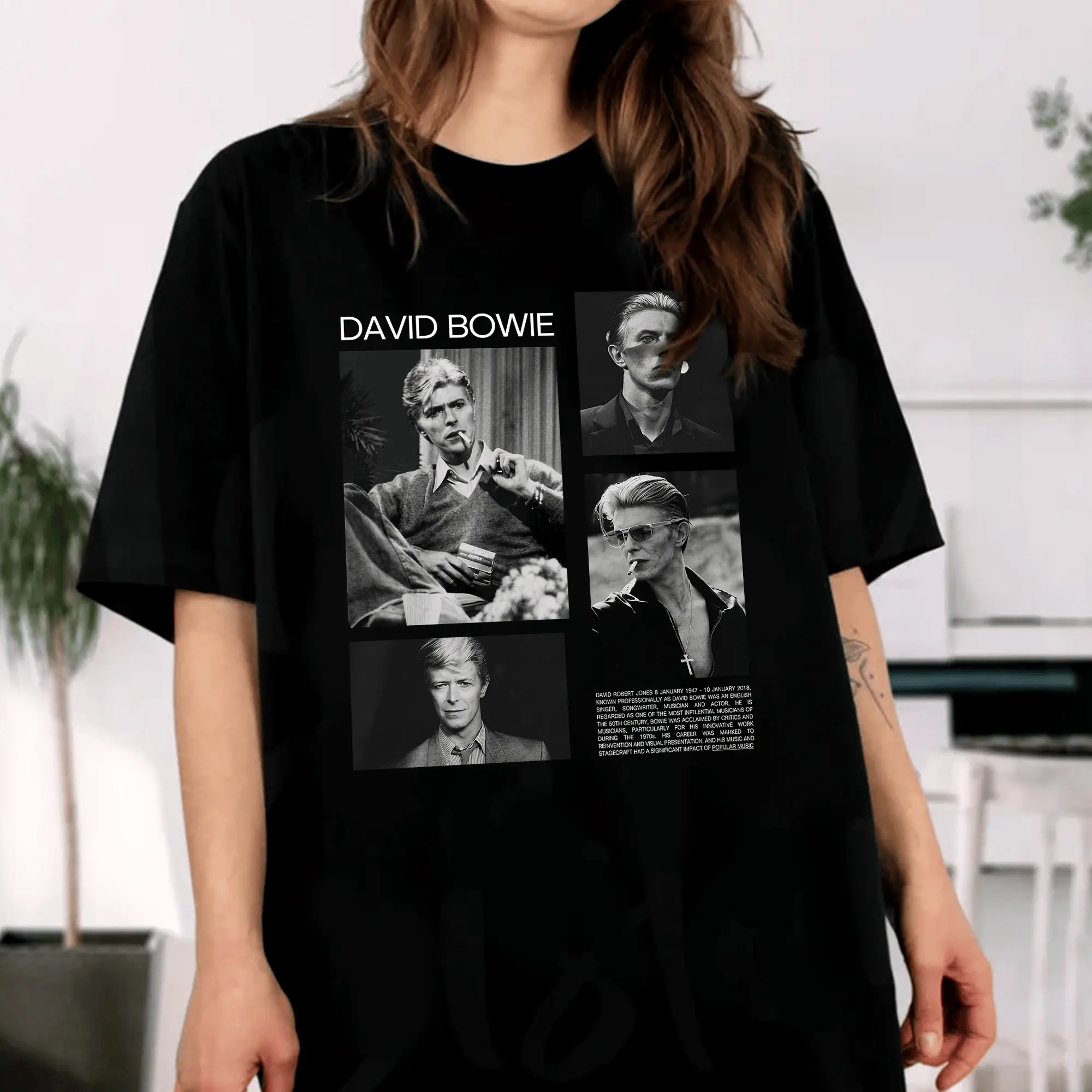 Women's Vintage David Bowie Graphic Print Casual Cotton Short-Sleeve Lady Shirt - Soft, Athletic, Light Fabric, Round Neck, All Seasons Unisex Independence Day Gift Clothing, Tee, Loose-Fitting, Comfortable, Style, T-Shirt, Top, Lightweight Fabric