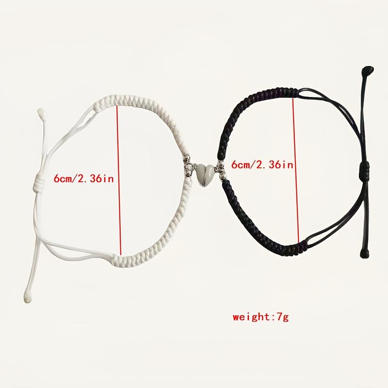 Luminous Love Couple Hand Rope Set Adjustable Heart Shaped Bracelet for Men Women Trendy Jewellery Accessories Black White