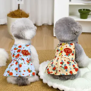 Dog Clothes Floral Dress Pet Apparel Spring/Summer New Style for Small Dogs Teddy Bichon Pomeranian Fruit Print Strap Dress Dog Dress for Summer