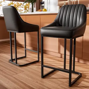 Ninecer Counter Height Bar Stools, Low Back PU Leather Upholstered Bucket Seat Bar Chairs with Metal Legs, Modern Kitchen Island Counter Chairs for Dining Room, Set of 2, 300lbs