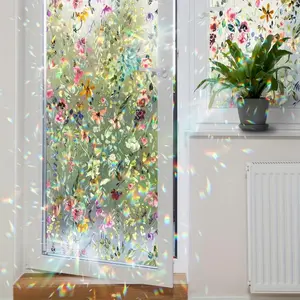 Flower Pattern Laser Electrostatic Glass Film, Double-sided High Transparency Electrostatic Adsorption Window Sticker, Easy-to-cut Film Window Sticker