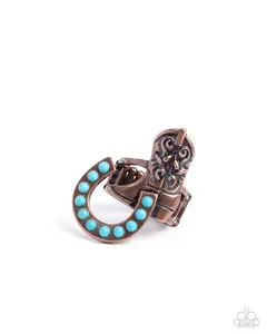 Western Wraparound - Copper Horseshoe Cowboy Boot Turquoise Ring - Paparazzi