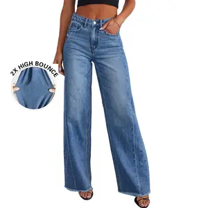 Sidefeel Women's Comfort Wide Leg Jeans High Waisted Strechy Raw Hem Zimbaplatinum Denim Pants TikTokShopBlackFriday