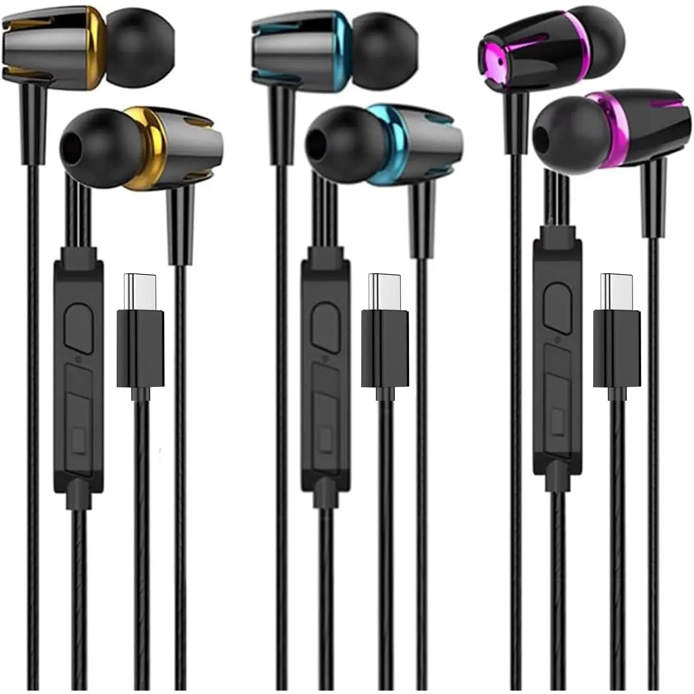 3Pack of USB C Headphones for  16 15 Pro Max,Type C Wired Earbuds  Bass Noise Canceling in-Ear Earphones with Microphone for iPad 10 Pixel 9 8 for Galaxy S25 Ultra S24 S23 A16 A56, Audio, Noise Cancelling Headphones, Headset, Electronic