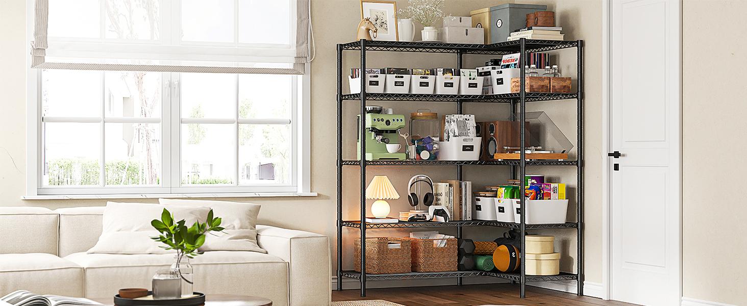 Raybee Shelf 5-Tier Adjustable Twin Shelves 1400 lbs Wire Shelving Unit for Storage Rack Heavy Duty Garage Metal Shelf Pantry Kitchen, Black/Chrome