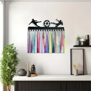 Football Medal Hook Display Stand: Robust Black Steel Metal Wall-Mounted Utility Hooks, Ensuring Effortless Medal Arrangement and Ultra-Easy Installation.Key Hooks Wall Mounted Storage Wall Mounted Holder