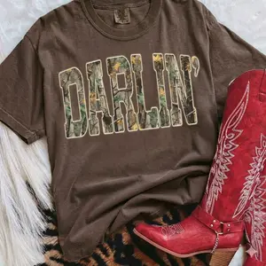 Retro Darlin' Camo Western  Comfort Colors Shirt, western clothing, western cowgirl stuff, rodeo western outfit women, western graphic tees women, country concert outfits, western clothes tops, western shirts for women, women’s clothing merch shirts