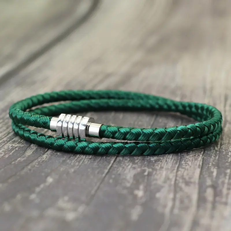Minimalism Grade A 4mm Keel Rope Bracelet Unisex Handmade Braided Silvery Stainless Steel Magnetic Buckle Braclet Leisure Joias
