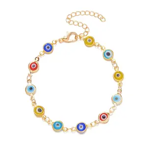 Unisex Lucky Turkey Evil Eye Motif Beaded Bracelet - Multicolor Stackable Bracelets, Bangle Jewelry with Colorful Beads, Gold Chain for Casual Wear Costume Jewelry Sets