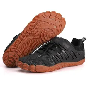 Mens Barefoot Shoes with Laces Toe Shoes Minimalist Water Fitness Cross Training Sports Hiking Water Shoes Black & Orange Sole