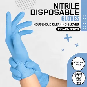 100/40/20 pcs/bag, blue disposable cleaning gloves, latex-free, powder-free, highly elastic, suitable for food waste disposal, kitchen dishwashing, bathroom cleaning, pet bathing, beauty salons, disposable gloves, Safety Gloves