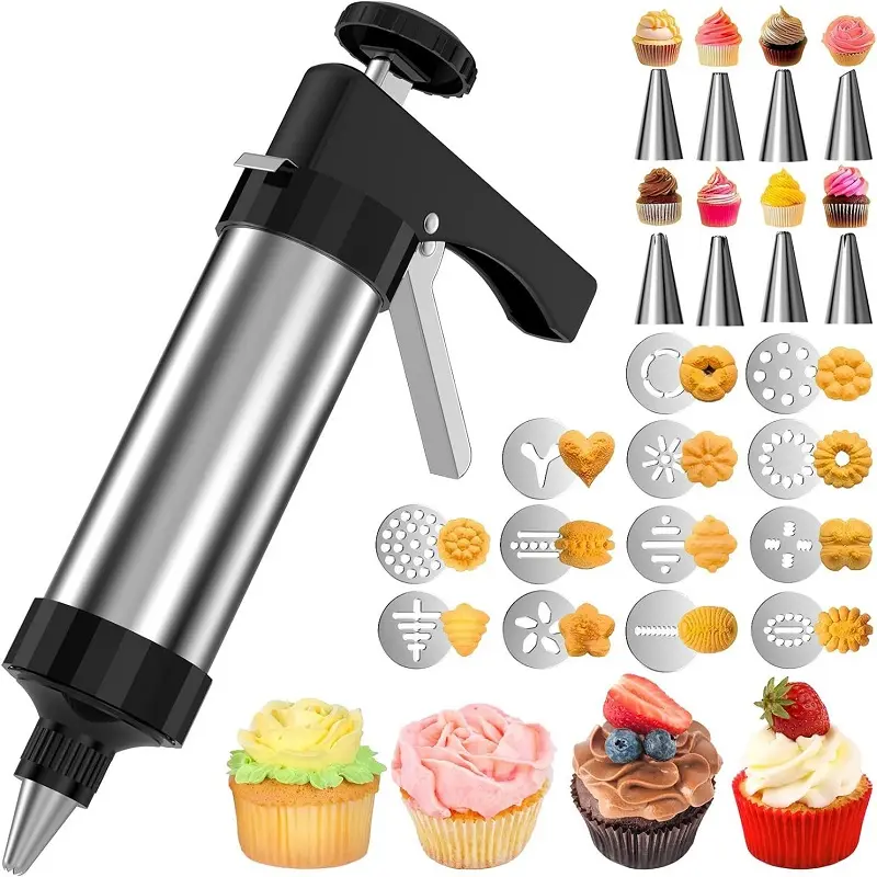 21-Piece Stainless Steel Baking Tool Set, Cookie Press Gun, Cream ...