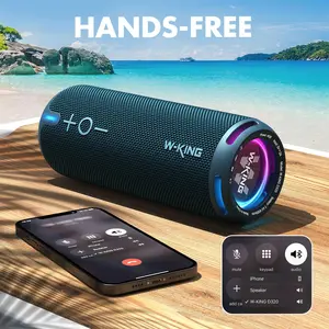 W-KING 40W Bluetooth 5.3 Stereo Pair Speaker - IPX7 Waterproof Portable Audio Device for Smartphones, 3.5mm AUX Input, Dual Voice Coil, Customized EQ APP, 360° Sound, Party Lights, TF Card Slot, Fabric Shell (Black), Smartphone,summervibes