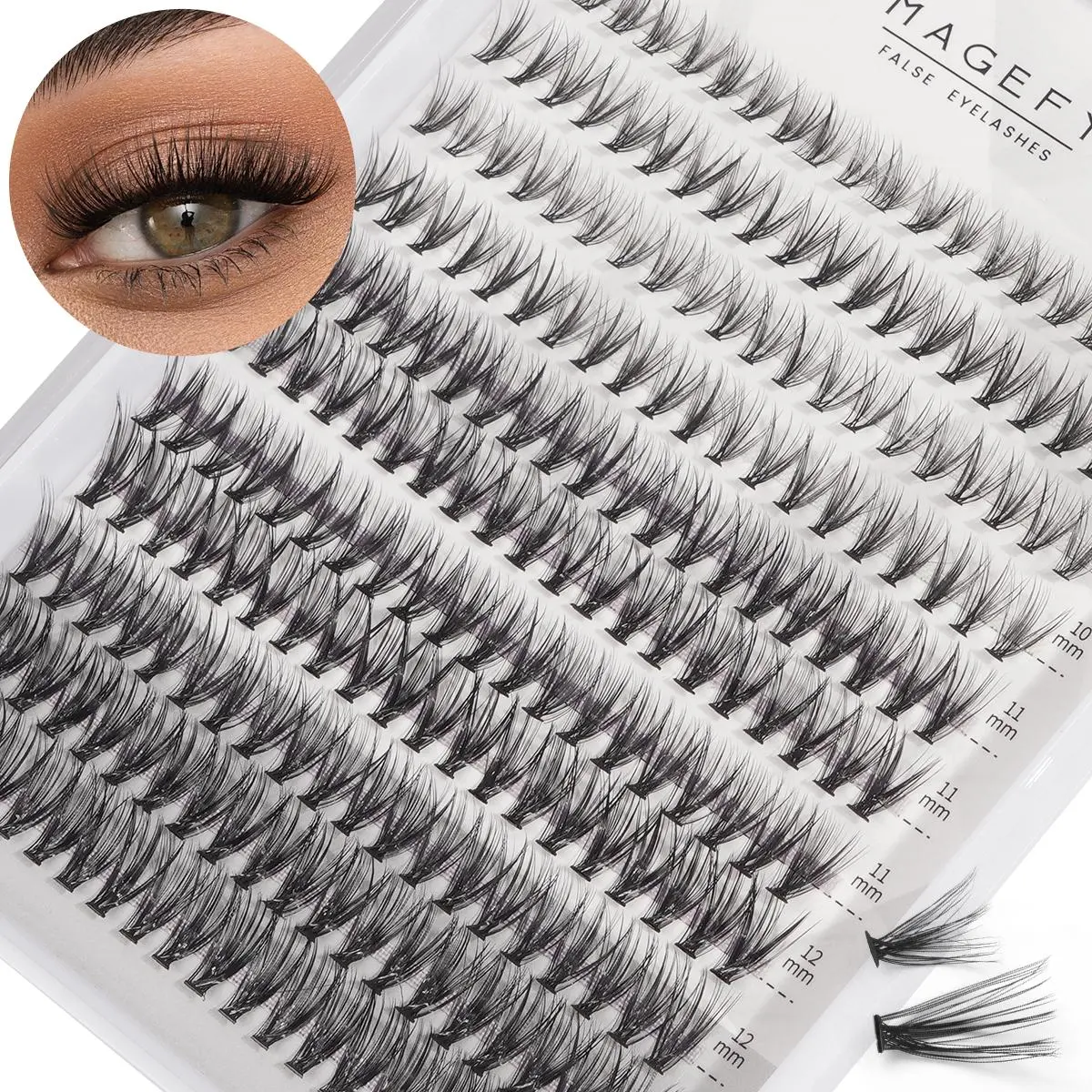 MAGEFY 220 Clusters Fishtail Style Individual Eyelashes, Fluffy Eyelashes Cluster, 9-13mm Mixed 20D+30D+40D, Natura Lashes DIY Enlarge Eyes, Daily Life、Travel, Beauty Gift, Volume Lash Clusters, Cluster False Eyelashes, Volumized False Eyelashes