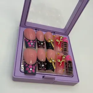 High Quality Press On Nails with Vibrant Floral Designs and Gold Accents for Elegant Manicure Handmade 3D Multicolor Easy Application