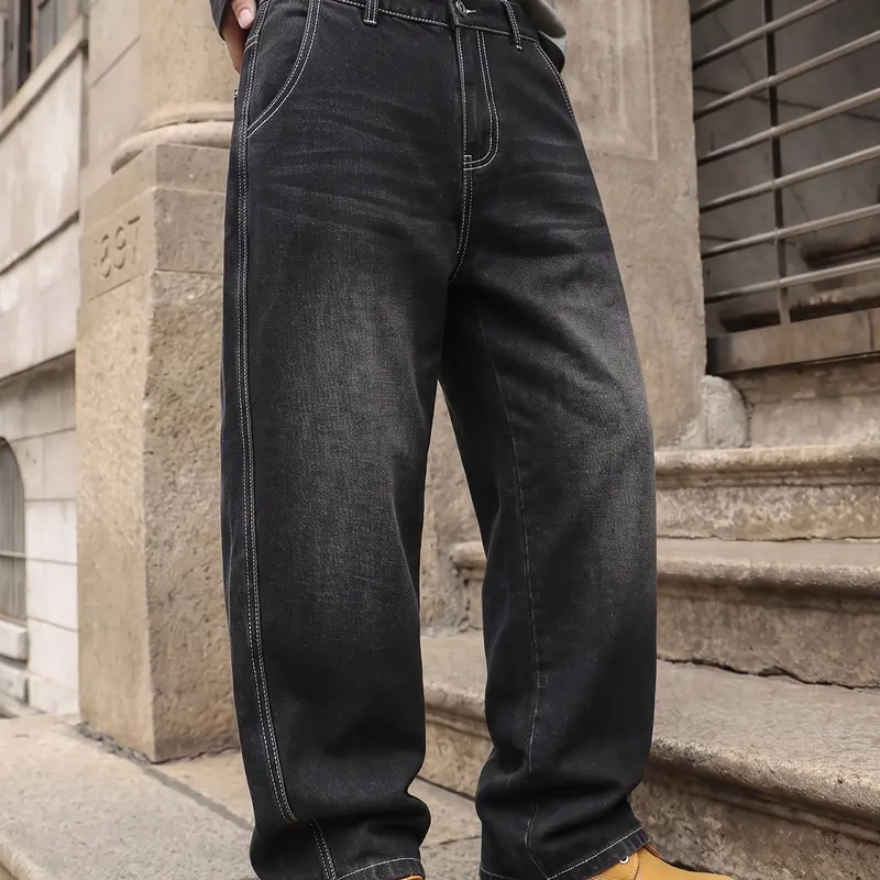 Men's jeans,men's denim jeans,  men's cotton-blend jeans, streetwear style,straight cut,button design, straight loose fit, baggy jeans men, wide leg jean, baggy fit, relaxed jeans,straight-leg fit, blue jeans, jeans men,streetwear jean,fall new arrival