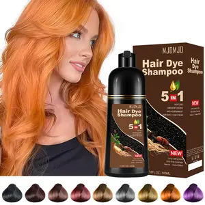 Orange Plant-Based Hair Color Shampoo for Women & Men - 5 in 1 for 100% Grey Coverage in 15 Minutes, Instant Natural Dye for All Hair Types, Para Canas