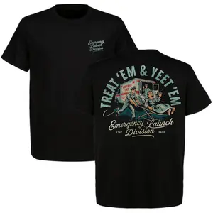 TREAT EM & YEET EM Emergency Launch Division EMS Paramedic T-Shirt Funny Ambulance EMT Humor Medical Graphic Tee Black