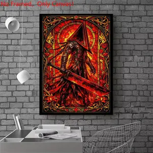 1 piece/set frameless canvas painting print poster, Game Poster art，Pyramid Head Stained Glass Art， a perfect gift for Video games loves, ideal gift for bedroom, living room, dorm hallway, kitchen, mural, wall decoration, room decor