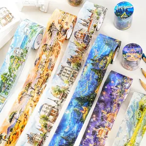 Watercolor Landscape Theme Decorative Tape Roll, Pet Material, Free Wind Series, Ideal for Journaling & Water Bottle Decoration, Scrapbook Materials