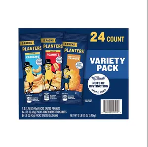 PLANTERS Variety Pack, Salted Cashews, Salted Peanuts & Honey Roasted Peanuts, On-the-Go Nut Snacks, Individually Packed Snacks, Mixed Nuts, Kosher, (24 Count)