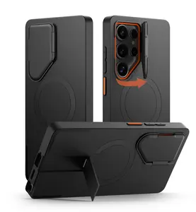 SURITCH for Samsung Galaxy S25/S25 Ultra/Plus/FE Phone Case, Magnetic Protective Cover with Camera Cover & Adjustable Metal Kickstand