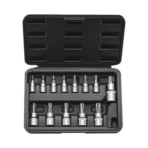 fathersdaygift VEVOR Torx Bit Socket Set, 13-Piece Star T8 - T60 Set, S2 Alloy Steel and Cr-V Steel, 1/4 in, 3/8 in, and 1/2 in Drives, with Enhanced Storage Case, Torx Sockets for Hand Use, Mechanics, Auto Repair
