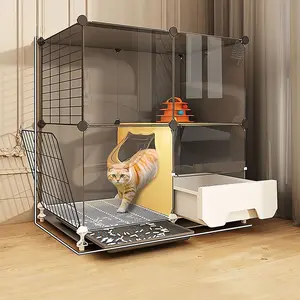 Cat Cage with Toilet Litter Box Enclosure Integrated Sand Prevention Home Indoor Space-Saving Cat Villa Pet House Small Apartment