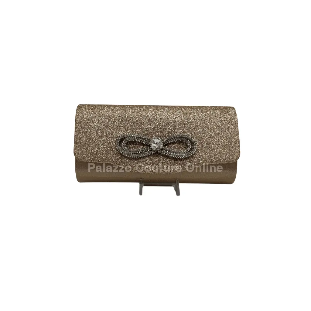 Infinity Glitter Rhinestone Bow Clutch (Rose Gold)