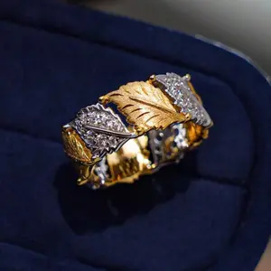 Vintage Adjustable Cubic Zirconia Maple Leaf Ring for Women,Valentine's Day Gift,Party Jewelry,Engagement,Wedding,Everyday Jewelry for Women