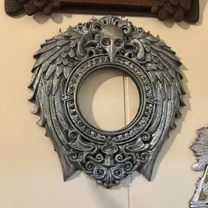 Vintage Silver Raven Wreath with Skull Design - Ornate Wall Decor for Home Decoration
