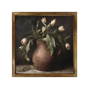 2D Flat, 1Pc Wood Frame Sign Moody Tulips Spring Wall Art Paintings Ideal Gift For Living Room Bedroom Farmhouse Corridor Wall Decor Room Decoration Ready to Hang 8*8inch