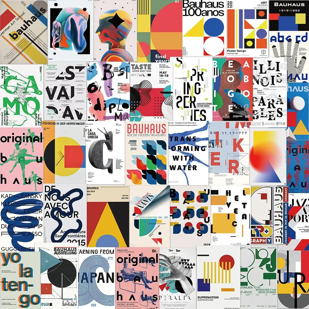 Bauhaus Poster Sticker, 1 Set Creative Art Poster Sticker, DIY Decorative Sticker for Phone Case, Water Bottle, Laptop, Guitar, Bag, Scrapbook, Ornaments
