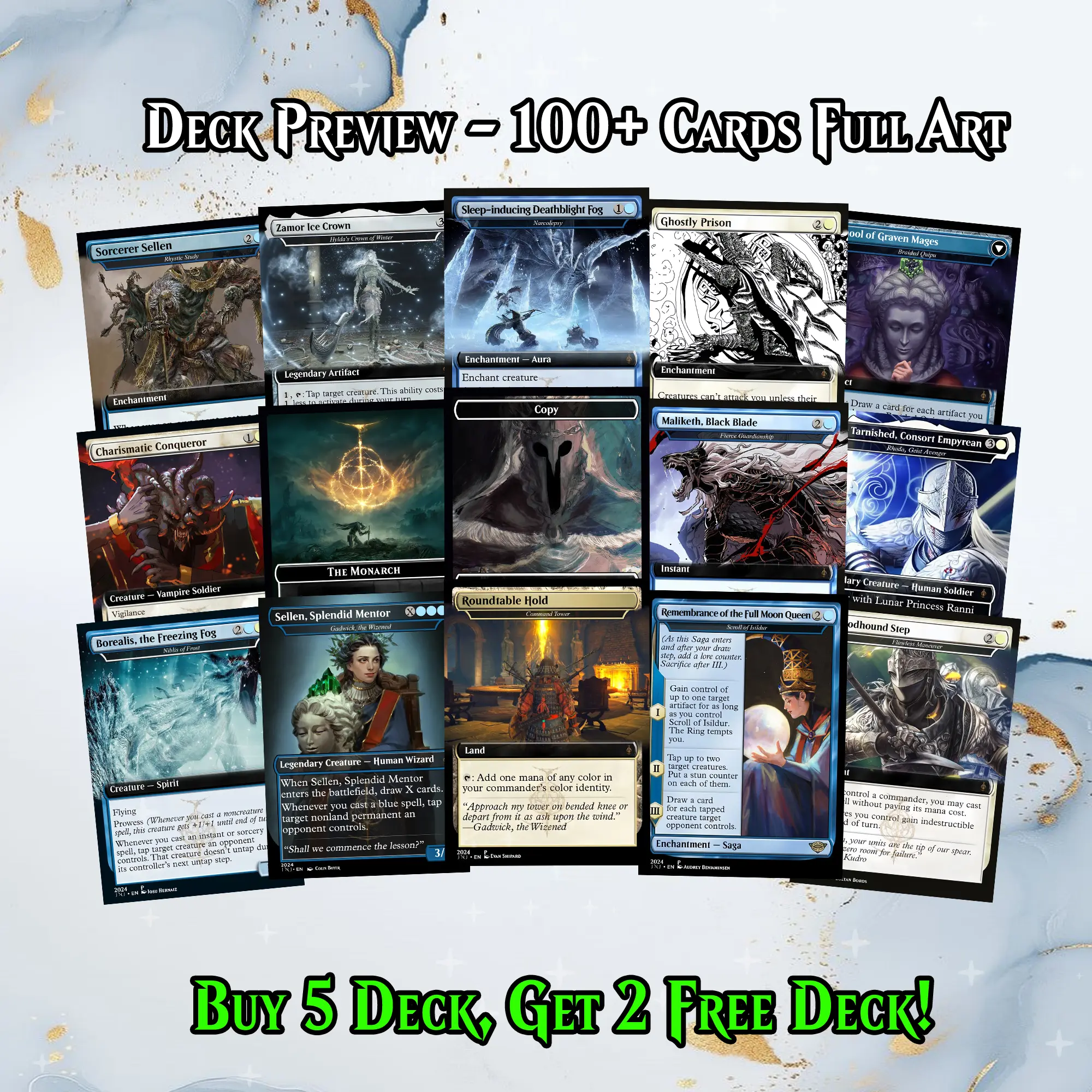 ELDEN RING THEMED DUAL-COMMANDER MTG PROXY DECK PREMIUM COLLECTOR SET (114 Cards) - TikTok Shop ELDEN RING THEMED DUAL-COMMANDER MTG PROXY DECK PREMIUM COLLECTOR SET (114 Cards) - TikTok Shop