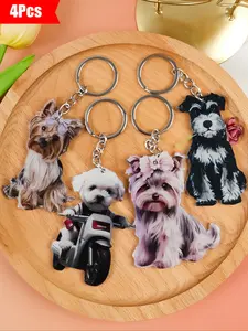 Adorable Yorkie Dog Keychain Set, Cute Puppy Design, Durable Pet Lover Gift, Perfect for Yorkshire Terrier Fans, 4 Piece Pack