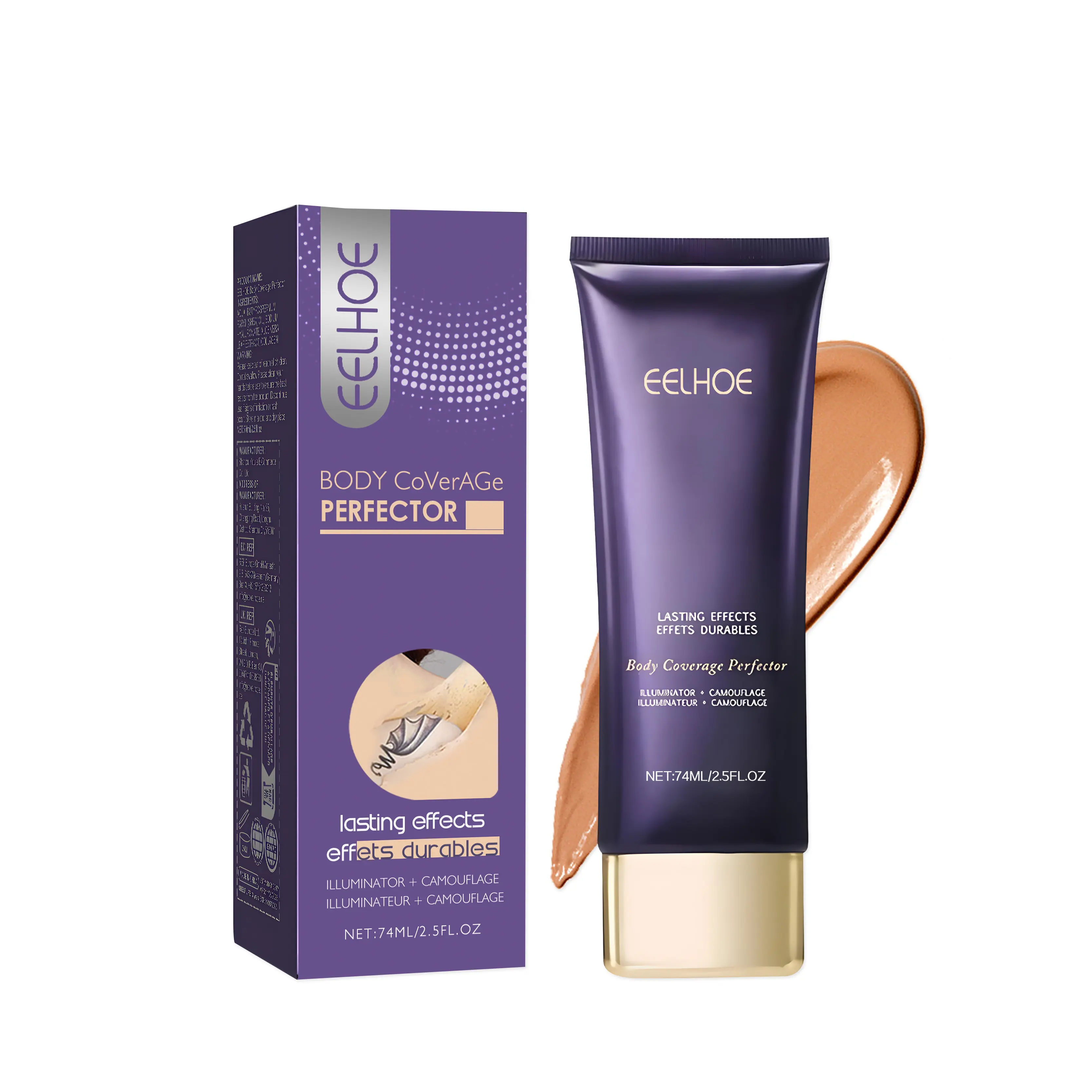 Full Coverage Body Concealer Makeup for Dark Skin Tones, Hyaluronic Cream to Even Skin Tone and Cover Tattoos, 74g, All Skins