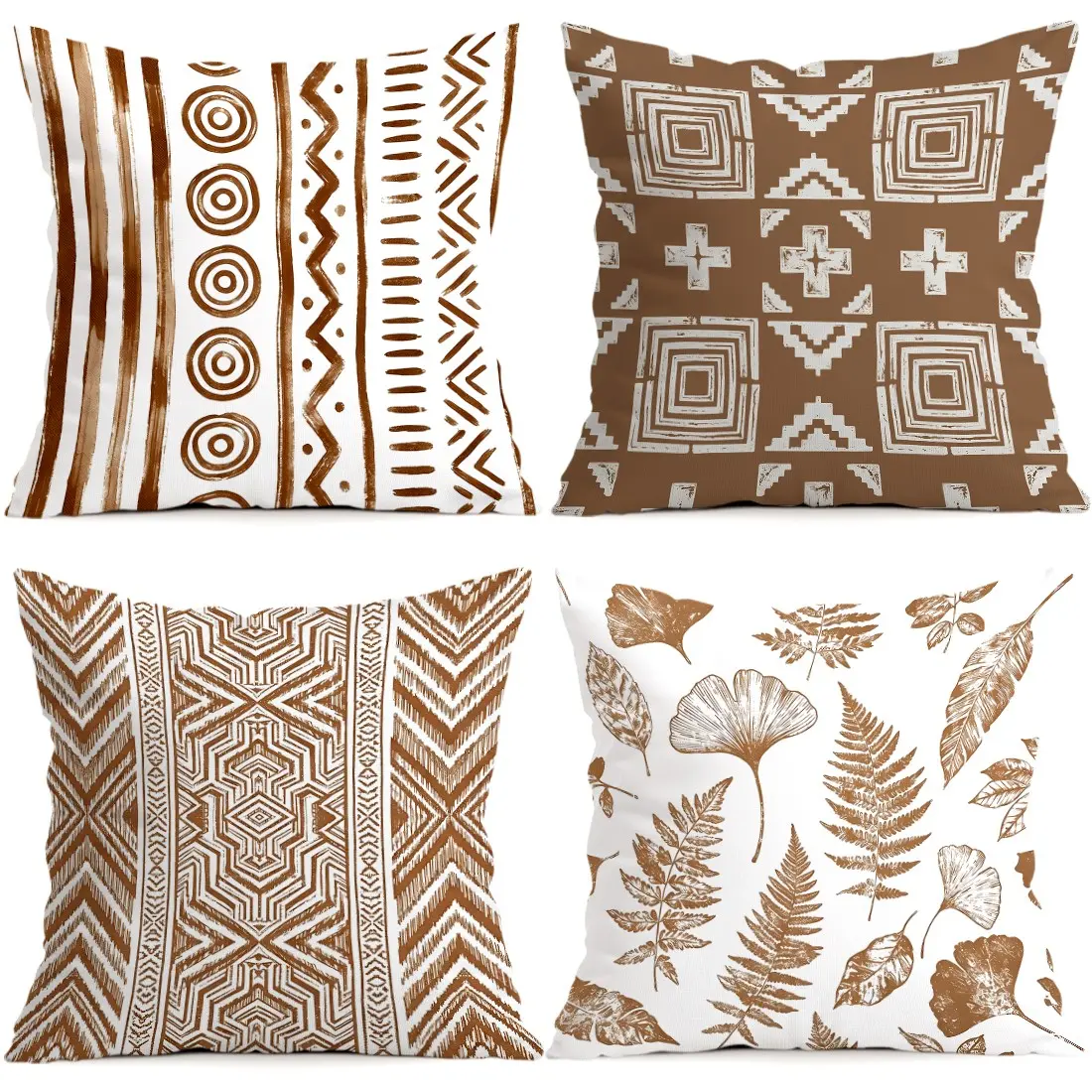 4pcs Brown Bohemian Geometric Pillow Covers, Single-Sided Print, Living Room Bedroom Home Decor, All-Season Pillow Cases, No Insert Included