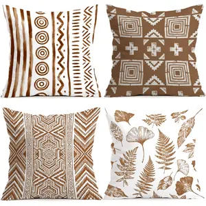 4pcs Brown Bohemian Geometric Pillow Covers, Single-Sided Print, Living Room Bedroom Home Decor, All-Season Pillow Cases, No Insert Included
