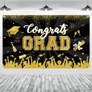 Class of 2026 Graduation Banner Backdrop, 2D Flat Design, Ideal for High School & College Celebrations, Durable Polyester Material