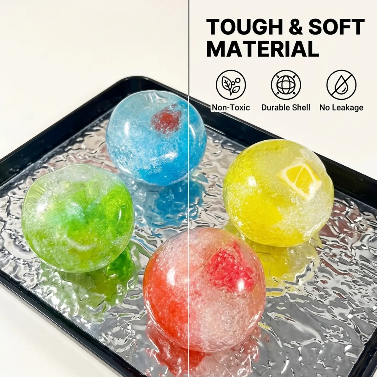 Fruit Squeeze Toy Stress Relief Sand Ice Ball, Crunchy Sound Sensory Fidget Toy for Anxiety Relief, Realistic Clear Venting Ball for Kids and Adults, Portable Sensory Relaxation Toy for Home and Office, Unisex