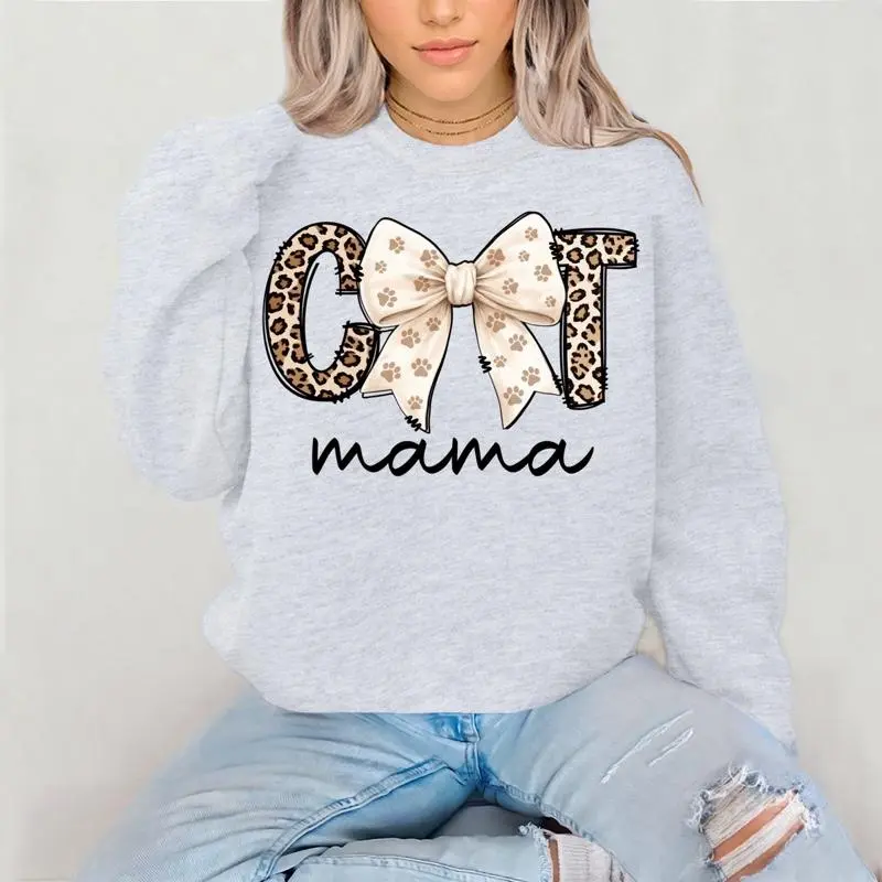 Cat Mama Cheetah Crewneck Sweatshirt Gildan Everyday Style Super Soft Unisex Fit Streetwear Graphic Top warm Christmas Gift for her Womenswear Casual Printed Long Sleeve