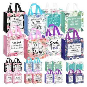 16PCS Religious Gift Bags Bulk – Christian Non Woven Tote Bags with Handles for Easter, Baptism & Church Party Favors