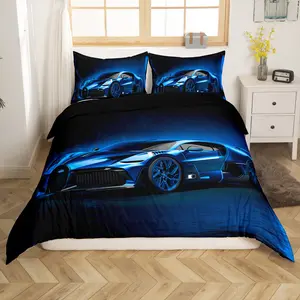 Feelyou Sports Car Duvet Cover Set - Blue Race Car Bedroom Bedding, Breathable Microfiber Duvet, Decorative Extreme Sports Cover, Machine Washable Bedding, Bedroom Bedding Set, Breathable Duvet Set