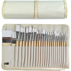 Paint Brushes Set of 24 Pieces Wooden Handles Brushes with Canvas Brush Case, Professional for Oil, Acrylic and Watercolor Painting