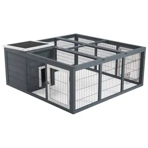 PawHut Rabbit Hutch Bunny Cage with Openable Main House, Indoor Outdoor Waterproof Rabbit House, Guinea Pig Cage for Small Animals with Three Ventilation Doors, Natural