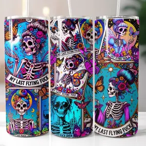 Stainless Steel Tarot Skeleton Tumbler with Lid & Reusable Straw - 20 oz, Durable Design for On-the-Go Hydration - Bottle, Drinkware