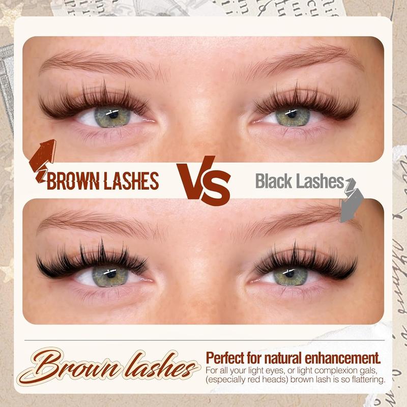 Anime Cluster Lashes Brown Cluster Eyelash Extensions Tool Fairy Eyelash Clusters Wispy Lash Clusters Dark Brown Individual Lash C-Curly Lash Extension Spiky Manga DIY Eyelashes Pack (108Pcs, 10-16MM)
