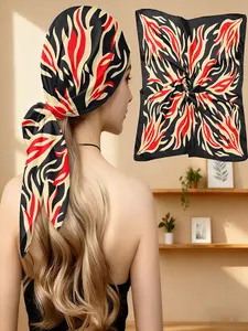 1pc Fiery Red and Cream Floral Print Scarf, Soft & Comfortable, Bold Gothic Style, Perfect for Halloween, Fall Fashion Accessory, Lightweight & Breathable, Ideal for Daily Wear & Travel